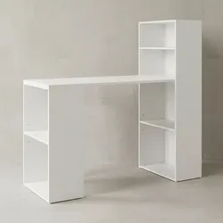 KADIMA DESIGN Schreibtisch mit Regal BRENTA: 120x120x53 cm, Spanplatte, variable Regalhöhen – Weiß matt, modern & platzsparend