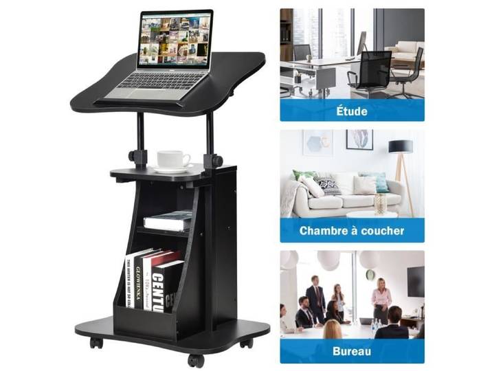 GOPLUS Bureau Debout Moderne pour Ordinateur à Hauteur et Angle Réglables Inclinable avec Multicouche Table Chariot de Présentation