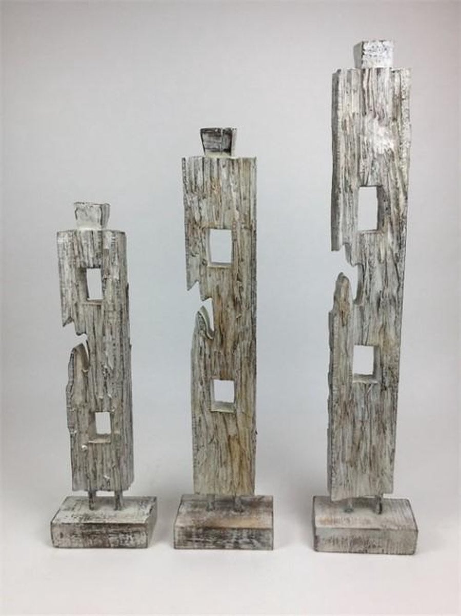 Set van drie houten ornamenten in natural wash Ibiza-stijl voor op tafel