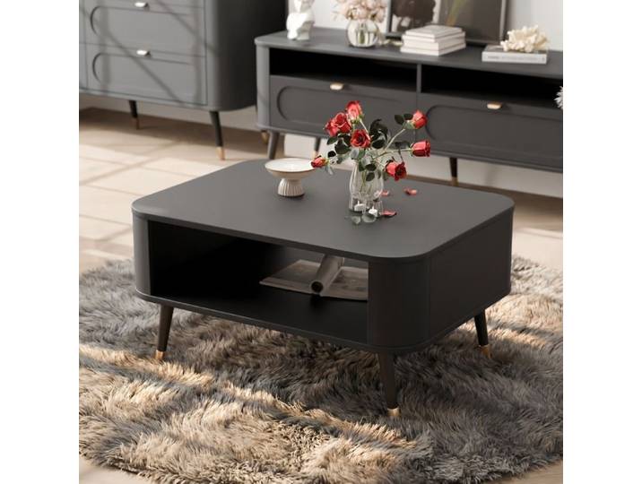 Table basse NOIR - avec étagère - 80x60x42 cm - design moderne - Noir
