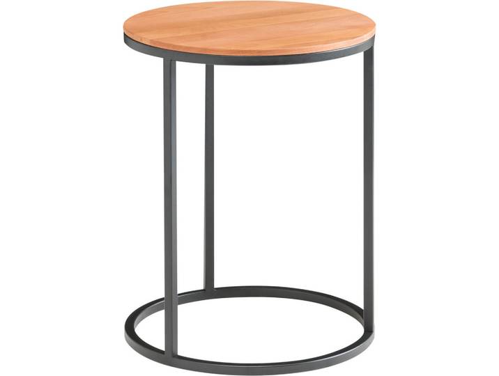 Beistelltisch, Schwarz & Braun, 39x39 cm, Metall & Kernbuche, Rund, Modern, Johann-Jakob