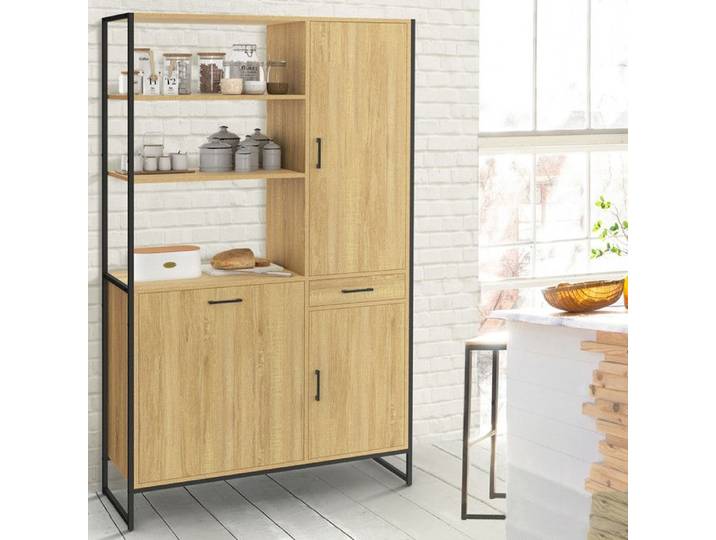 IDMARKET Buffet de cuisine avec colonne de rangement 100 CM DETROIT 3 portes + tiroir design industriel