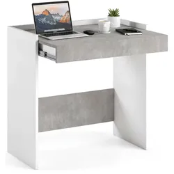 Dmora Schreibtisch Clematide, Moderner Schreibtisch mit Schublade, Studier - oder Bürotisch für PC - Buchhalter, 80x40h79 cm, Weiß und Beton