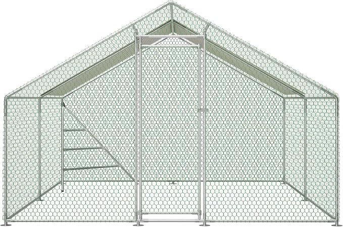 Hühnerstall XXL 3x4m mit Dach - Großes Freilaufgehege aus Metall & Voliere mit Klettergerüst, Sicherheitsschloss und wasserdichter Abdeckung für Hühner