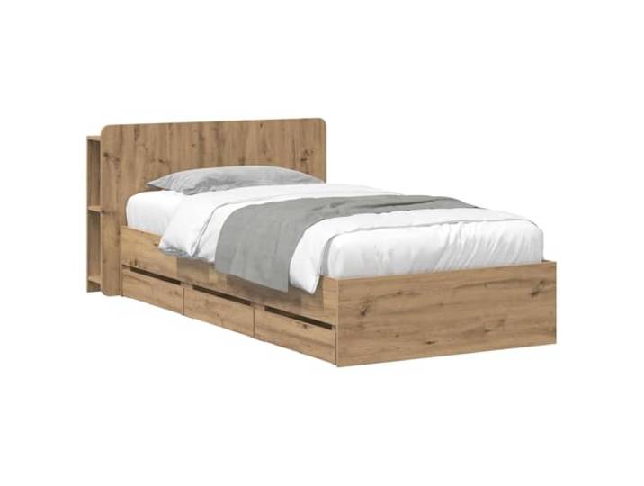 PUGYNBK Bettgestell Artisan Eiche mit Schubladen und Kopfteil Robustes Holz, Lattenrost, ohne Lattenrost, geräumige Aufbewahrung, modernes Design