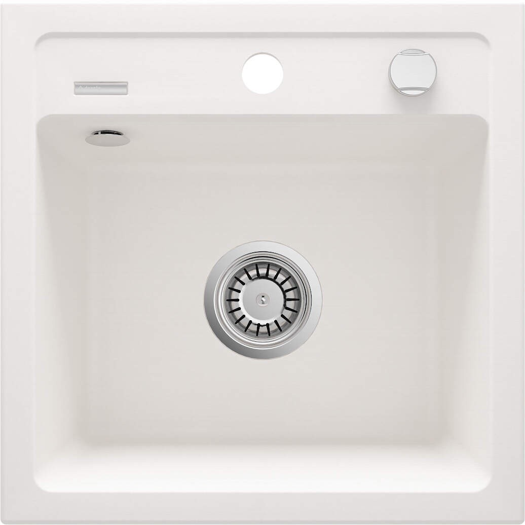 Neuesbad 1-Becken Granitspüle ohne Abtropffläche 440x440x184, 3, 5'', Alabaster, mit Zubehör NB1DEZQZA1031