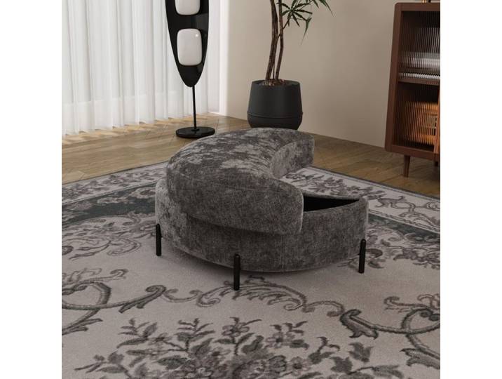 Banc de Rangement 86x47 5x43cm - Pouf Coffre Demi-lune avec Plateau - Table d'Appoint - Bout de Lit - Salon Entrée - Chenille Gris