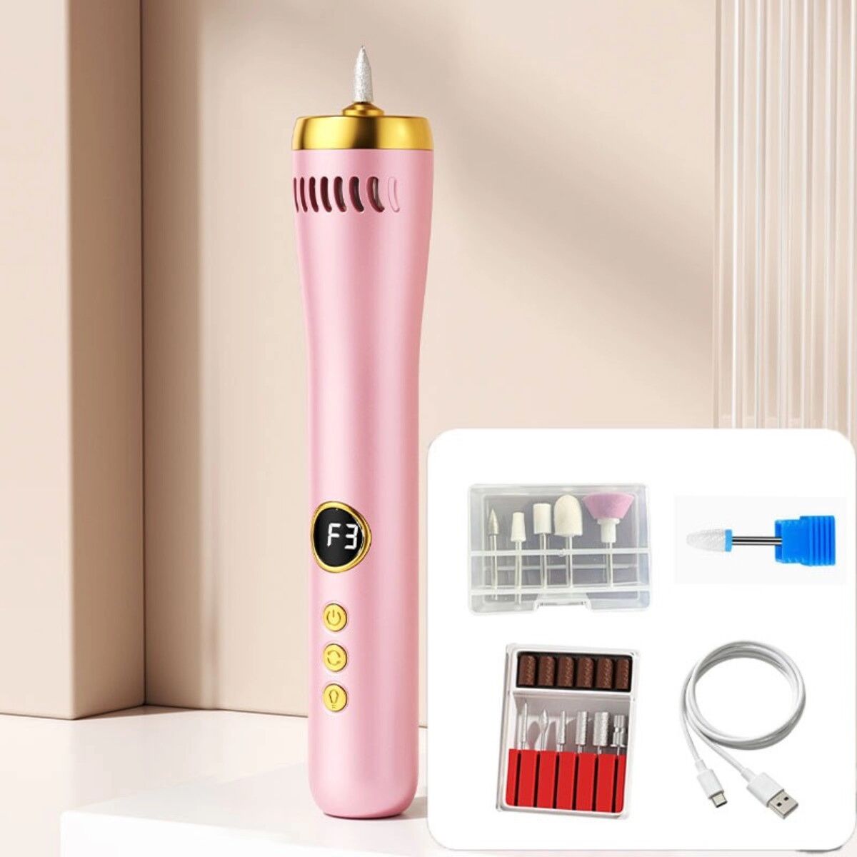 INF YS-M025 3-in-1 elektrischer Nagelfräser mit Staubsaugung – Komplettes Maniküre-Kit, ABS+elektronische Komponenten, Mehrere Rosa