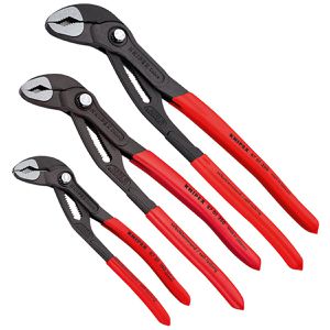 Knipex Wasserpumpenzange Cobra-Paket, 002009V02, mit Druckknopf-Einstellung, 3-teilig, 180 - 300mm x 36 - 70mm