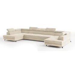 WOHNLANDSCHAFT URMANO Creme Velours-Stoff mit Schlaffunktion