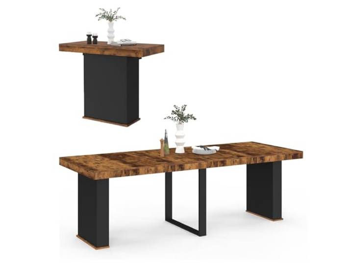 IDMarket - Ausziehbarer Konsolentisch Eden 10 Personen 235 cm Holz Effekt gealtert und schwarz