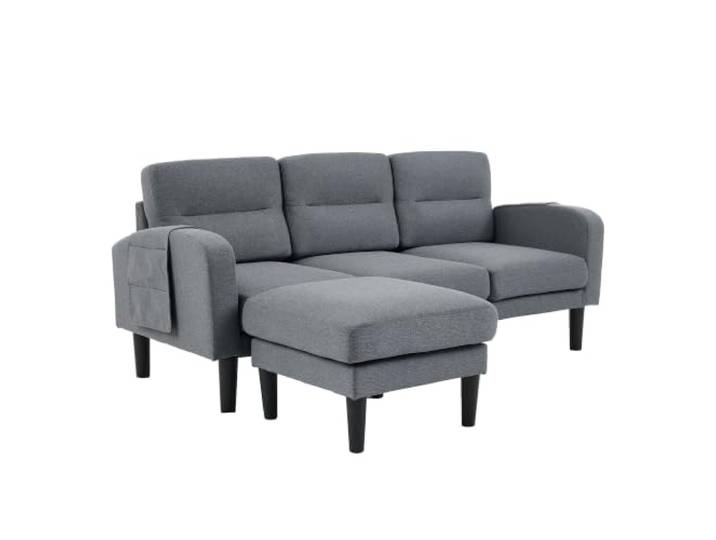 L-Sofa 3-Sitzer Chaiselongue Stauraum Grau-2 204x136x80cm L-Form mit Chaiselongue, Vliesstoff grau, 204x136x80cm, 150kg Tragfähigkeit, abnehmbare Kissen, 6 Staufächer, Teilmontage