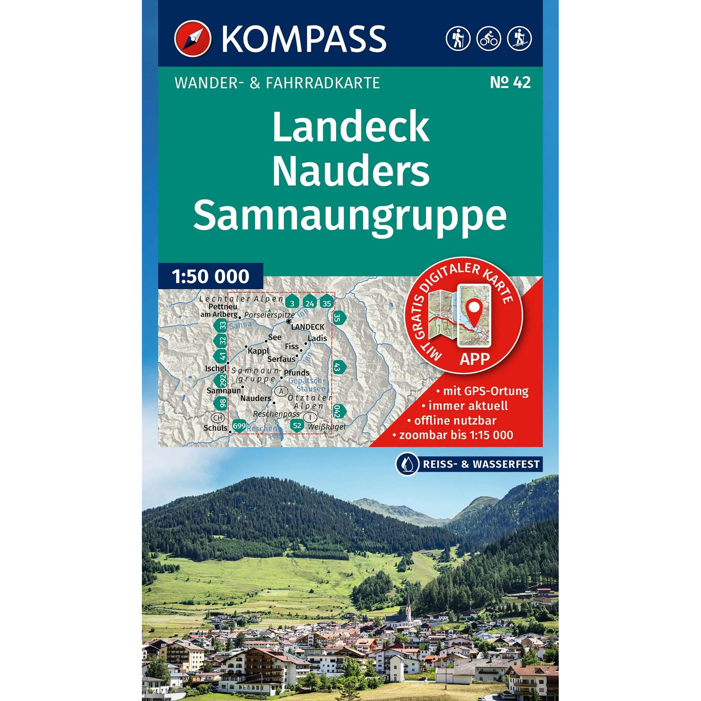 Kompass Verlag WK 42 Landeck - Nauders - Samnaungruppe Topografische Karten tuerkis