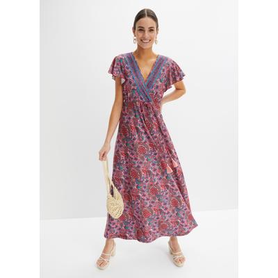 Maxikleid BONPRIX, Damen, Gr. 36/38 (S), N-Gr, Kurzarm, bunt (rosa floral (länge: regulär)), Obermaterial: 95% Polyester, 5% Elasthan, loose fit, Kleider Maxikleid, lockerer Schnitt, mit Flügelärmeln, elastisches Material, Maxilänge