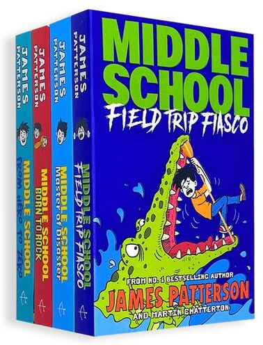 Arrow James Patterson Middle School Collection 4 Books Set (Books 10–13)   From Hero to Zero, Born to Rock, Master of Disaster, Field Trip Fiasco - Funny Ch