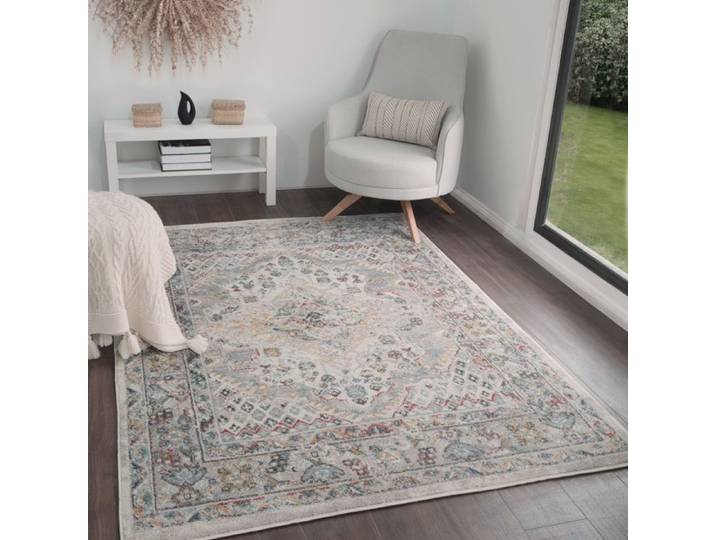 LIVABLISS Tapis de Salon à Poils Courts Doux Vintage Oriental JADE 200x275cm Multicolore/Taupe