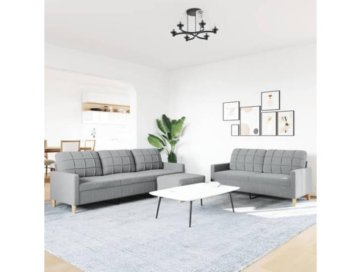 KTHLBRH 3-teiliges Sofa-Set, hellgrau mit Fußstütze Weiches Polyestergewebe, robuste Metallstruktur, dicke Polsterung, 2-Sitzer und 3-Sitzer