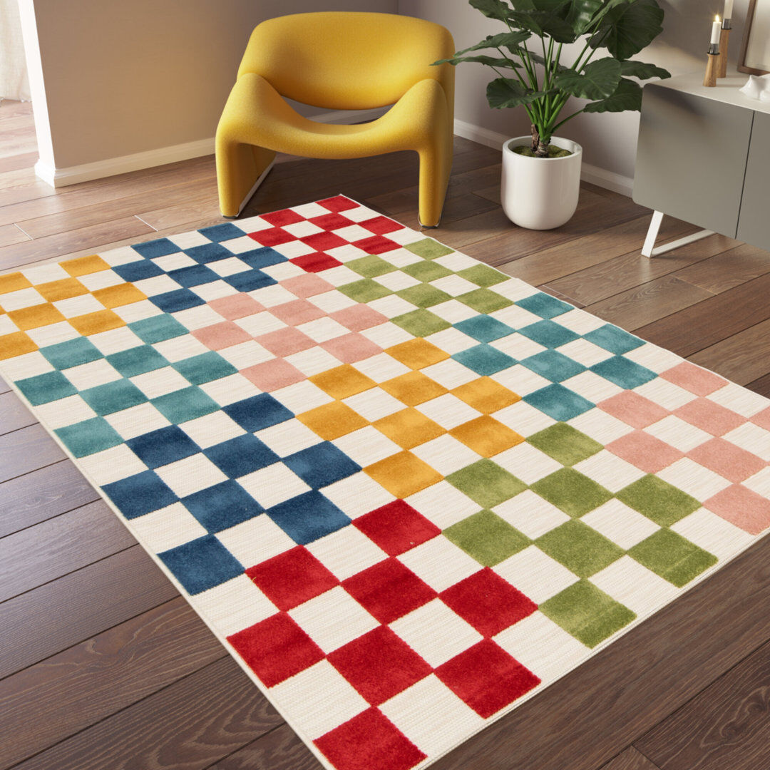 17 Stories Masumeh Geometric Indoor / Outdoor Area Rug Cream Rectangle 200 x 290cm