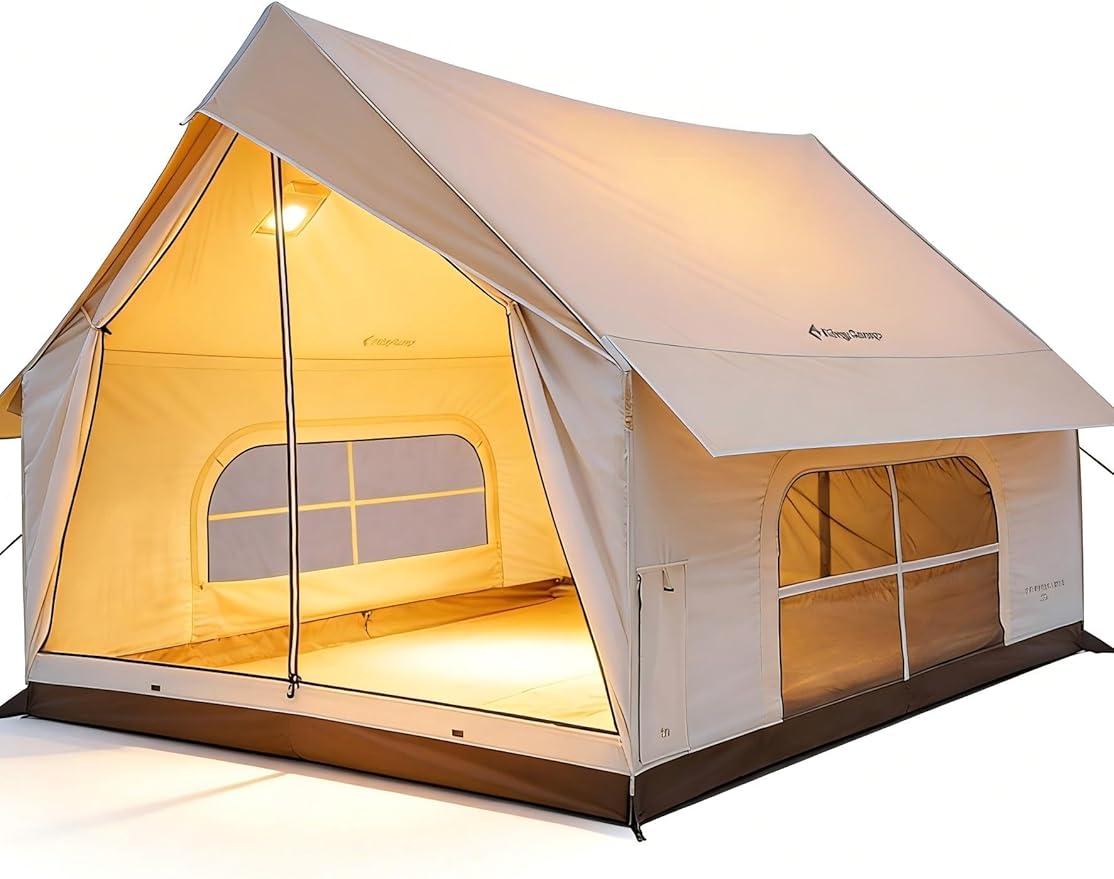 4-5 Personen Hauszelt mit Kaminöffnung & AC-Anschluss | 8 m? TC-Baumwoll Zelt mit Stehhöhe, 2 Türen, 4 Fenstern Zelt für 4-Jahreszeiten Familien Camping & Glamping,Festivals