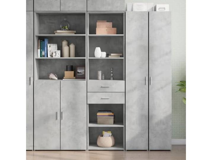 RJPLMFV Anrichte, hoch, grau, Beton, 50 x 42,5 x 185 cm, aus technischem Modernes Aufbewahrungsmöbel, minimalistisches Design, feuchtigkeitsbeständige Oberfläche, Wandbefestigung inklusive