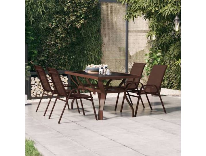 Automne/hiver  Brun Table de jardin Marron et noir 140x70x70cm Acier et verre - Hauteur:70cm Nove9215665