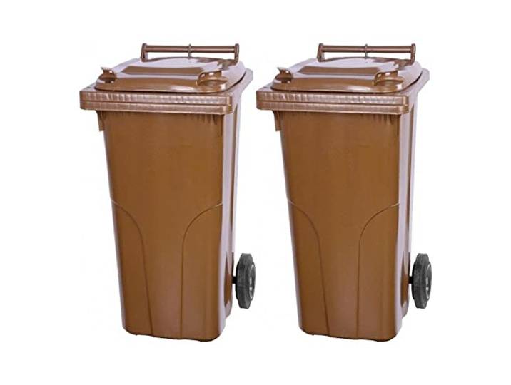 PROREGAL SuperSparSet 2x 2-Rad-Mülltonne MGB HDPE-Kunststoff 120 Liter Braun Mülltonne, Müllgroßbehälter, Mülleimer, Abfalltonne, Müllbehälter, Universaltonne