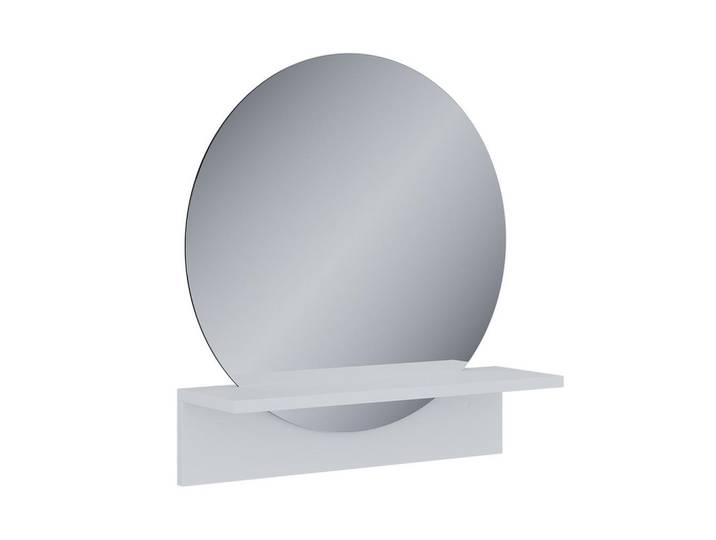 Vicco Badezimmerspiegel Elyra Weiß 50 x 54.5 cm mit Ablage, Holzwerkstoff, Rund, 50x54.5x15 cm, Badezimmer, Badezimmerspiegel, Badspiegel