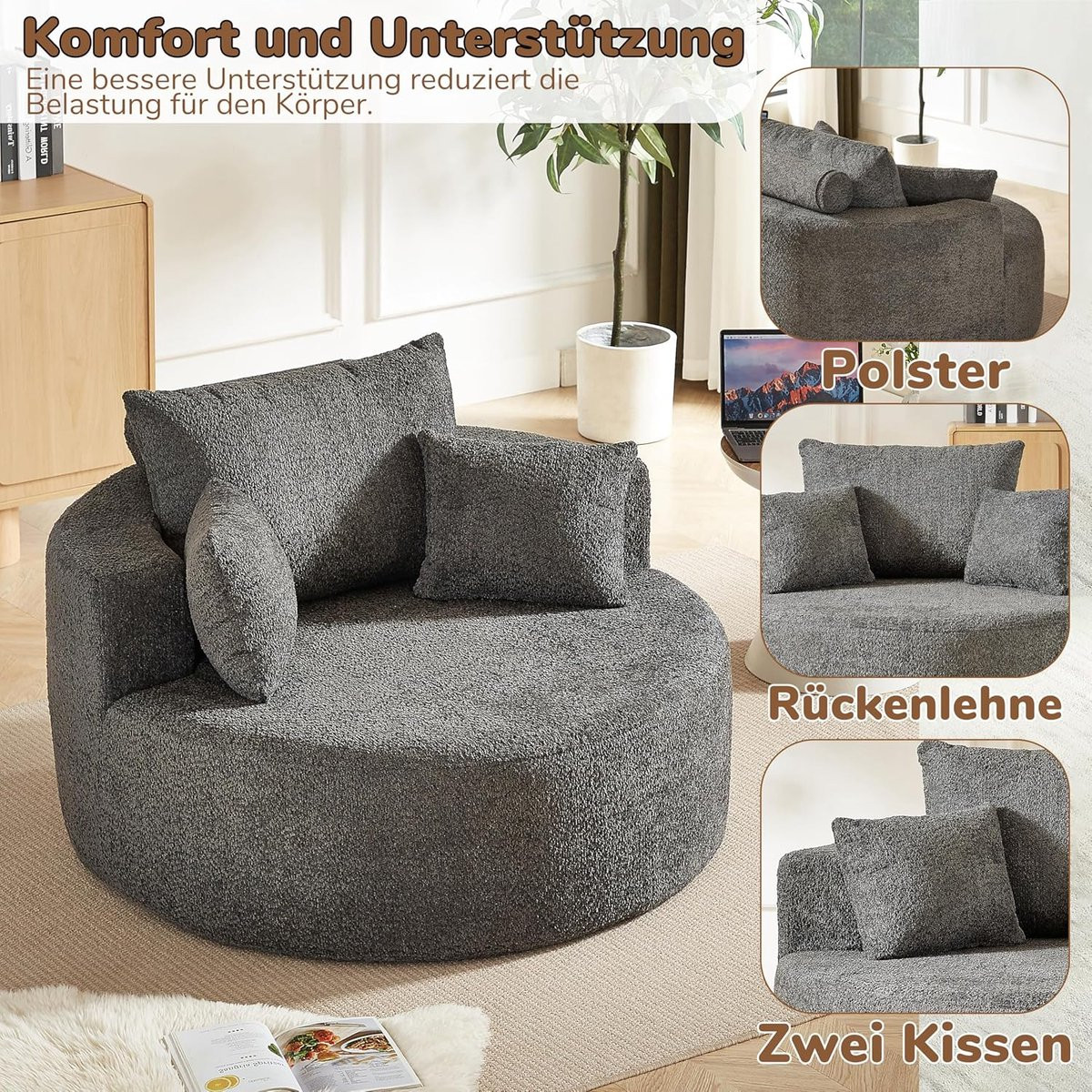 Industrohome Luxe Chenille Fauteuil - Grijs - Modern