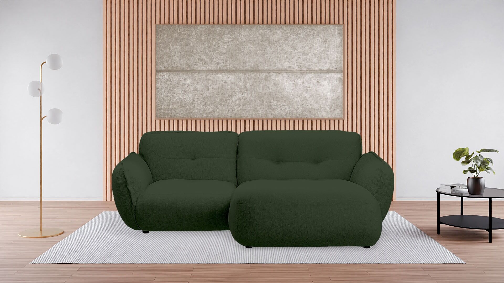 Ecksofa BETYPE "Be Fluffy", grün (dunkelgrün), B:269cm H:87cm T:184cm, 100% Polyester, Sofas, Ecksofa, Softes Sitzgefühl, moderne Kedernaht, hochwertiger Bezug
