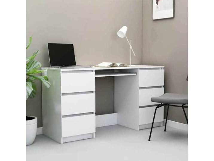 Blanc Bureau Blanc 140x50x77 cm Bois d'ingénierie - Table de travail H7713