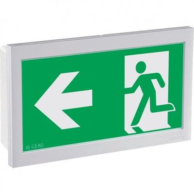 Schild I LED-Piktogramm Rettungszeichen Rettungsweg links, Polycarbonat, 226x134mm, ASR A1.3, DIN EN ISO 7010 E001