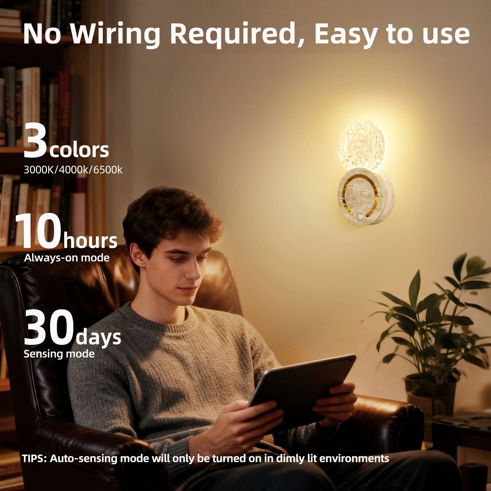 INF Lampe murale rechargeable en forme de colline avec détecteur de mouvement, 3 températures et fixation 3M facile Argent