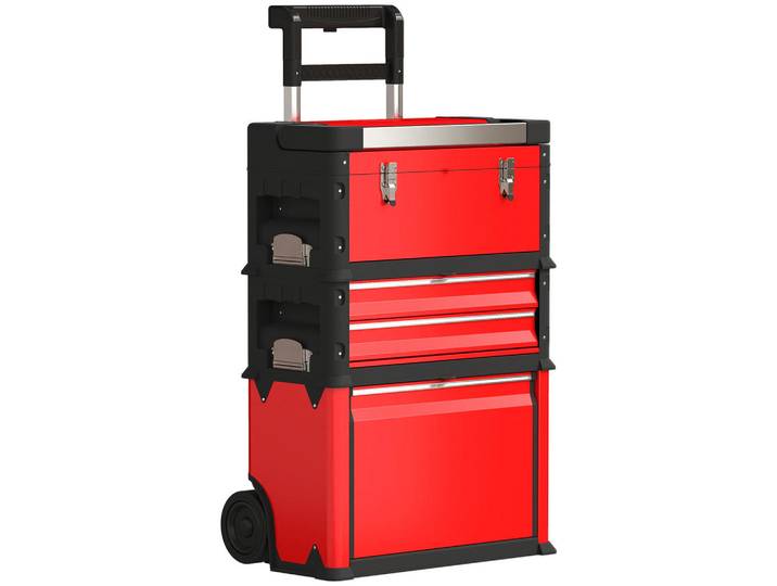 Homcom Werkstattwagen inkl. Koffer Werkzeugwagen leer mit 3 modularen Einheiten, Rot, Metall, 32x72x52 cm, Freizeit & Co, Haus & Garten