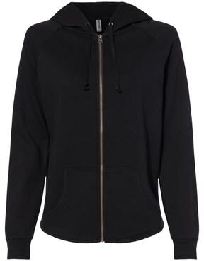 Independent Trading Co. PRM2500Z Women's California Wave Wash Full-Zip Hooded Sweatshirt in Black size 2XL   Ringspun Cotton