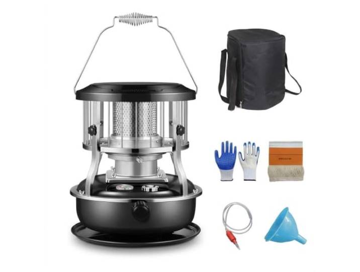 2-in-1-Kerosin-Heizung Und Herd, Tragbare 9000 BTU-Heizung for Den Innen 4,5 l Kraftstoffkapazität, 21 Stunden Wärme, nicht elektrische Strahlung for Notfälle, Camping(Black)