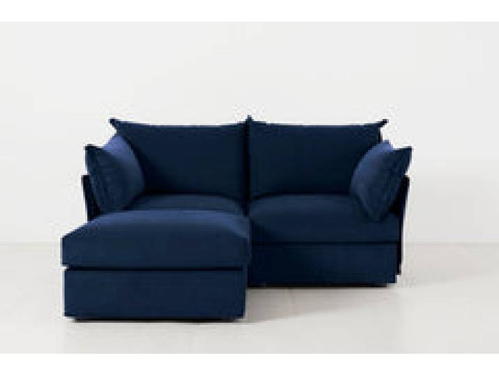 Zweisitzer-Sofa Model 06 mit Chaiselongue links, Indigoblau