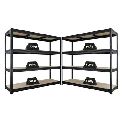Proregal Mega Deal | 2x Schwerlastregal DINO | HxBxT 180x200x60cm | 4 Spanplatten-Ebenen 16mm | Fachlast 500kg | Schwarz
