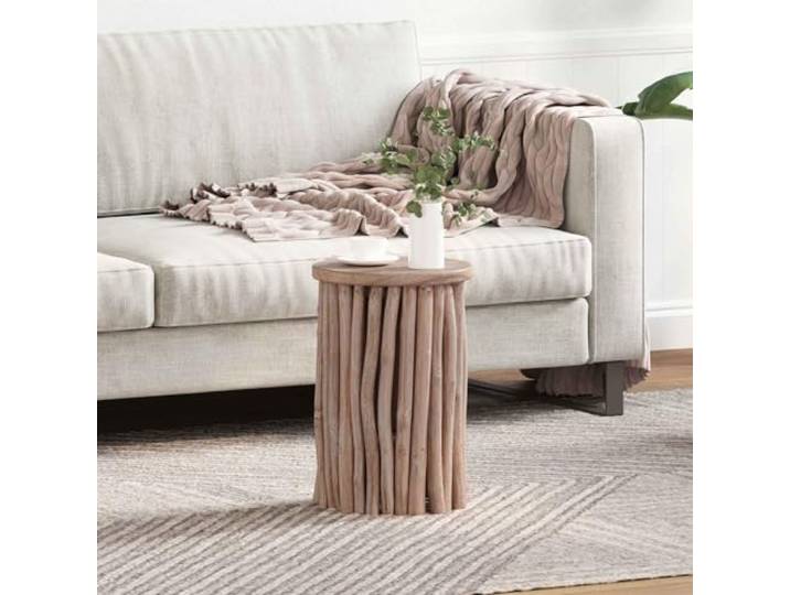 KFPOERTFGD Teakholz Hocker, Runder Beistelltisch, Massivholz 30x30x45 cm Geölte Oberfläche, Rustikales Design, Für Innen- & Außenbereich