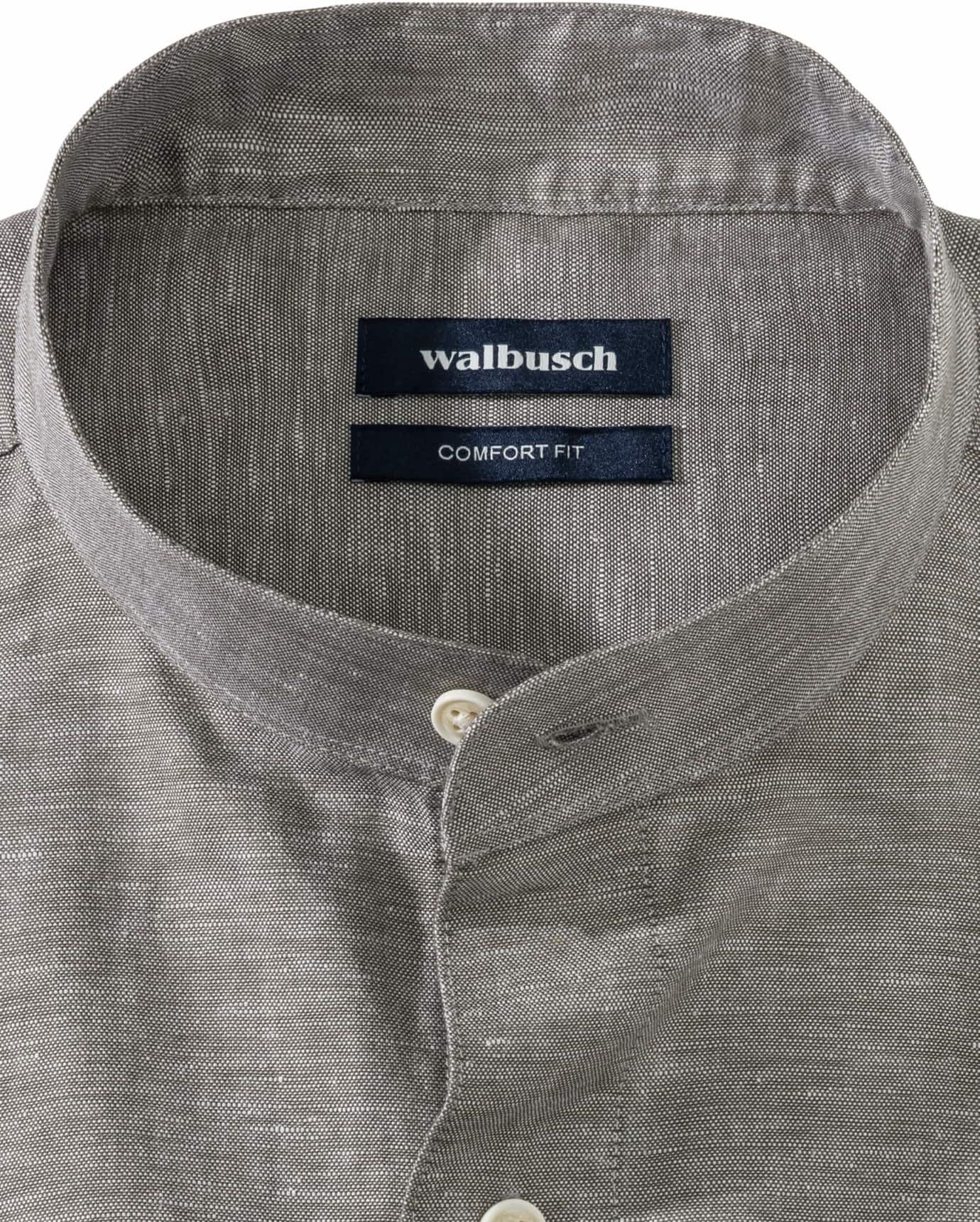 Walbusch Stehkragen-Leinenhemd, Comfort Fit, Farbe Grün, 38, luftig durch Leinen knitterarm durch Baumwolle Herren