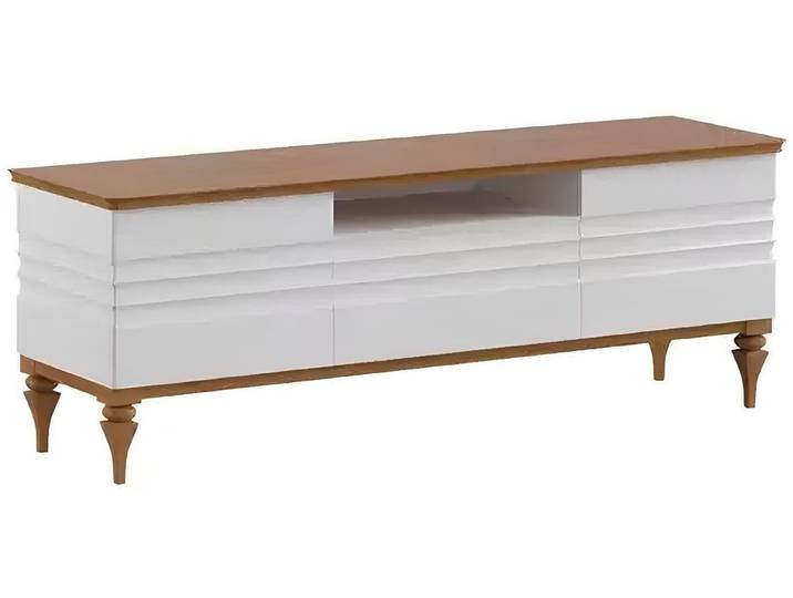 JVmoebel TV-Schrank Moderner TV-Schrank aus Holz in Weiß mit braunen Holzfüßen (1-St., TV-Schrank) Made in Europa