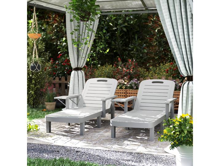 Outsunny Transat Jardin Bois Gris Dossier Réglable 5 Positions
