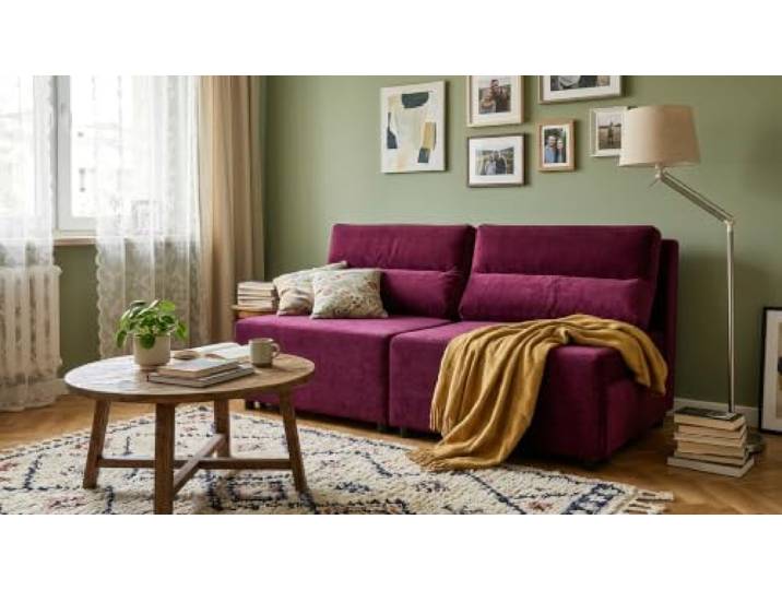 2-Sitzer-Sofa, ausklappbares Schlafsofa mit Stauraum, rosa, KIMO Family Möbel