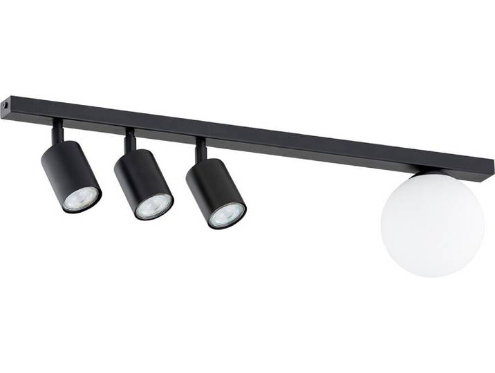 Deckenleuchte schwarz, Strahler + Lampenschirm, Streifenleuchte, 70 cm, BASTER, 3xGU10, 8W + 1xE14, 10W, Emibig