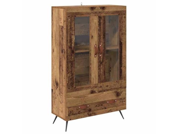 Kaorsrow Highboard Altholz-Optik 69,5x31x115 cm Holzwerkstoff Glas Schickes Hochboard fuer Wohnzimmer und Schlafzimmer mit Stauraum, 2 Glastueren, Schublade und Metallbeinen.