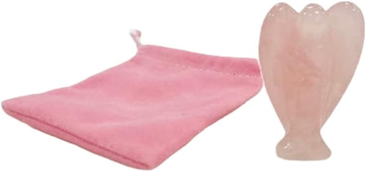 Handgesneden Rozenkwarts Engel Figuur - Beschermengel Kristal Decoratie - Roze - Hoogte: 5-6,5 cm