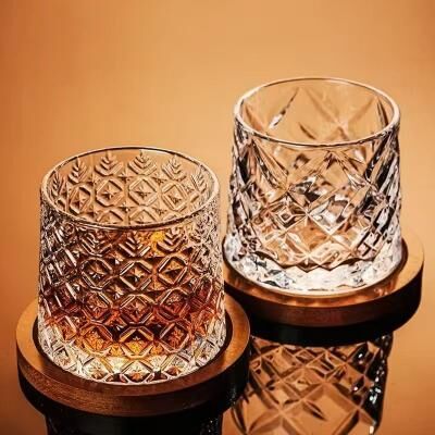 Uplift Treasures Rotating Whisky Glass With Bamboo Coaster Spinning Cocktail Glass For Whiskey Scotch Bourbon Wine c