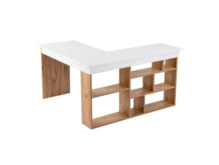 Bureau d'angle avec rangements décor blanc et pin atlantique L130 cm