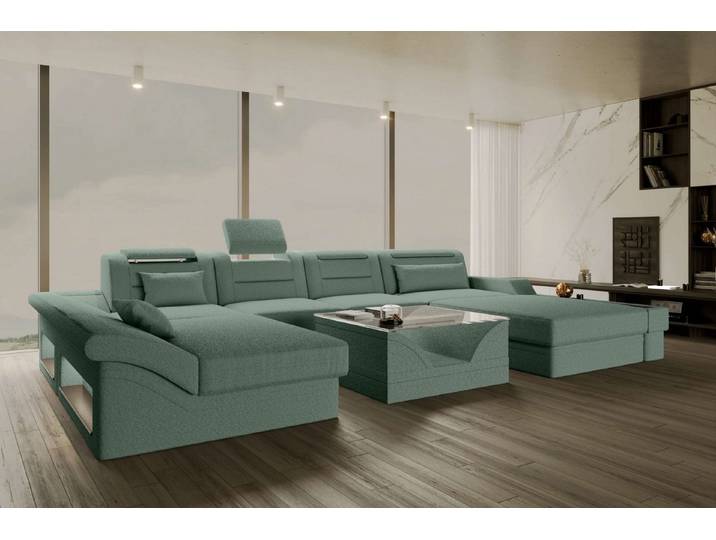 Sofa Dreams Wohnlandschaft Wohnlandschaft Monza U Form Stoffsofa, Wohnlandschaft, U-Form, Polster Couch in U-Form mit LED, 2 Zierkissen inklusive