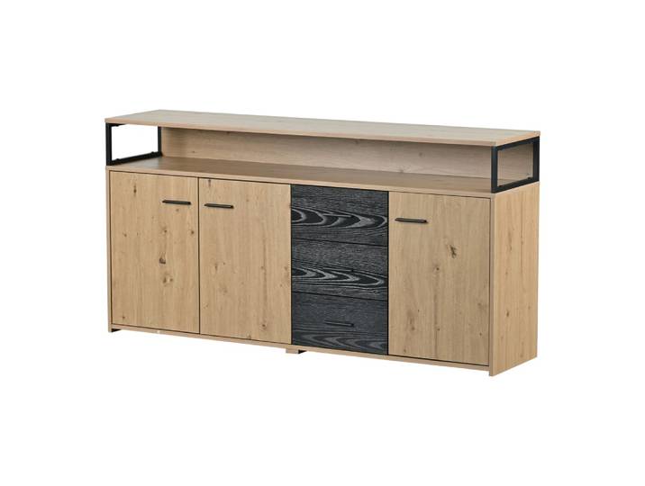 Buffet industriel effet bois avec 3 portes et 3 tiroirs rangement