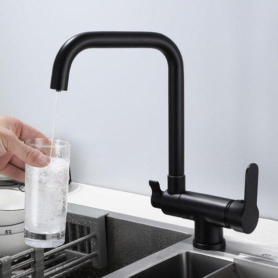 Famanu 3-Wege Küchenarmatur Schwarz mit integriertem Trinkwasserfilter